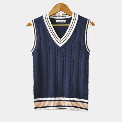 Pull sans manches avec col en V et motif torsadé
