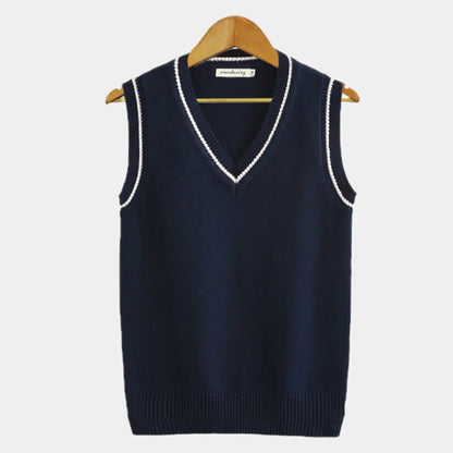 Pull sans manches avec col en V et motif torsadé