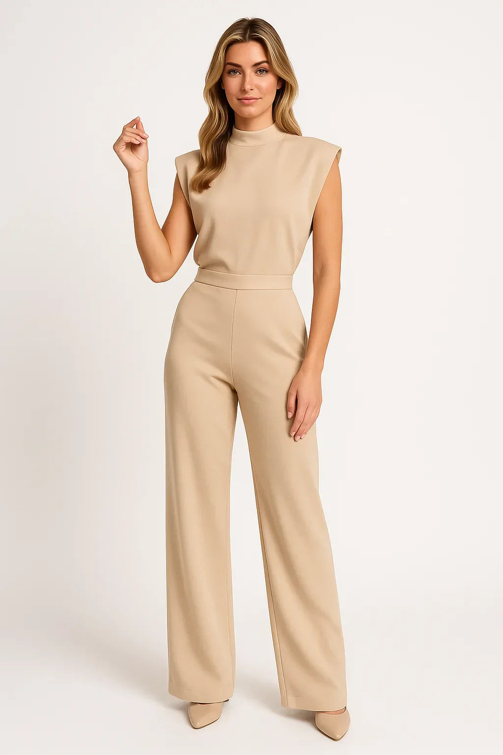 Combinaison sans manches avec un aspect satin luxueux et des jambes larges