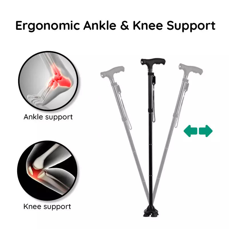 Foldable Walking Stick with LED Light and Non-Slip Foot for Stability