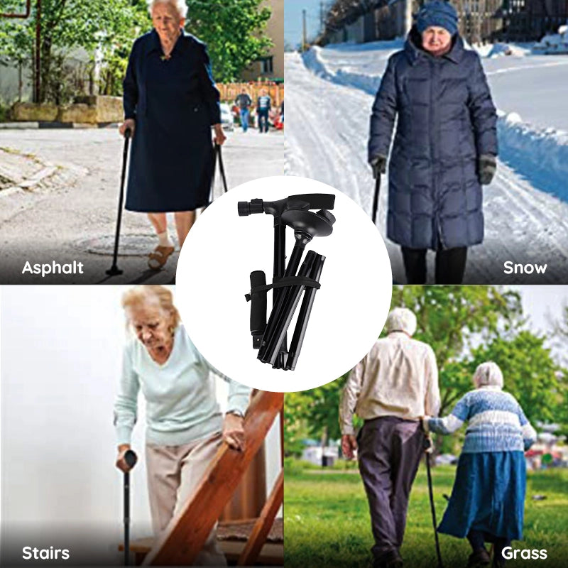 Foldable Walking Stick with LED Light and Non-Slip Foot for Stability