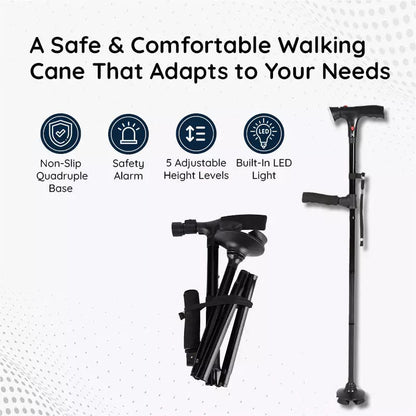 Foldable Walking Stick with LED Light and Non-Slip Foot for Stability