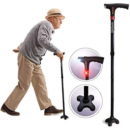 Foldable Walking Stick with LED Light and Non-Slip Foot for Stability