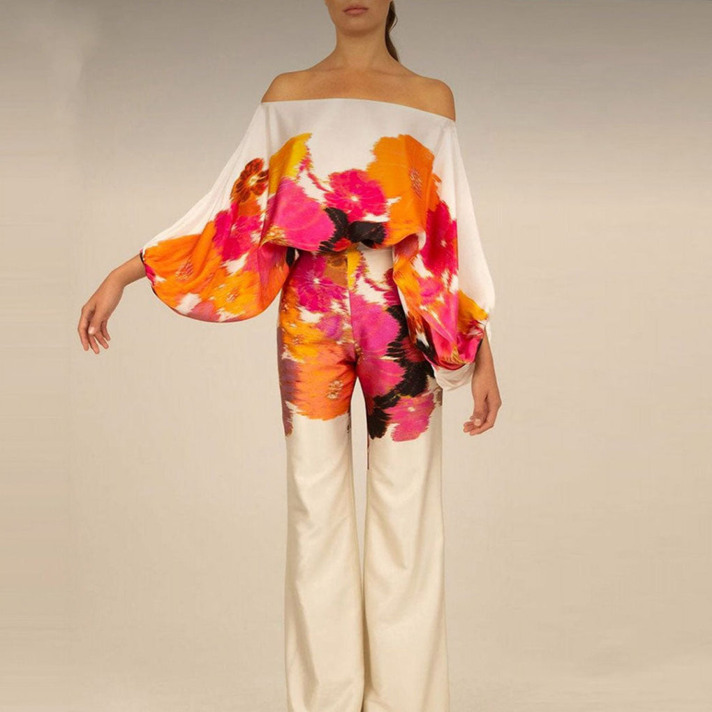 Off-shoulder satin set of 2 pieces for women