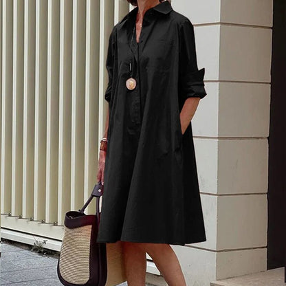 Midi dress with collar for women - Roella