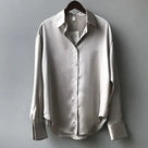 Ladies' Refined Satin Oversized Blouse with Collar