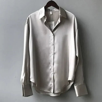 Ladies' Refined Satin Oversized Blouse with Collar