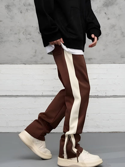 Unisex 90s Inspired Sweatpants with Side Stripe and Zip Detail at the Bottom