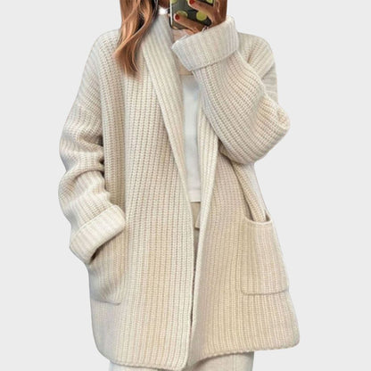 Ladies Timeless Chunky Knit Cardigan with Shawl Collar and Pockets