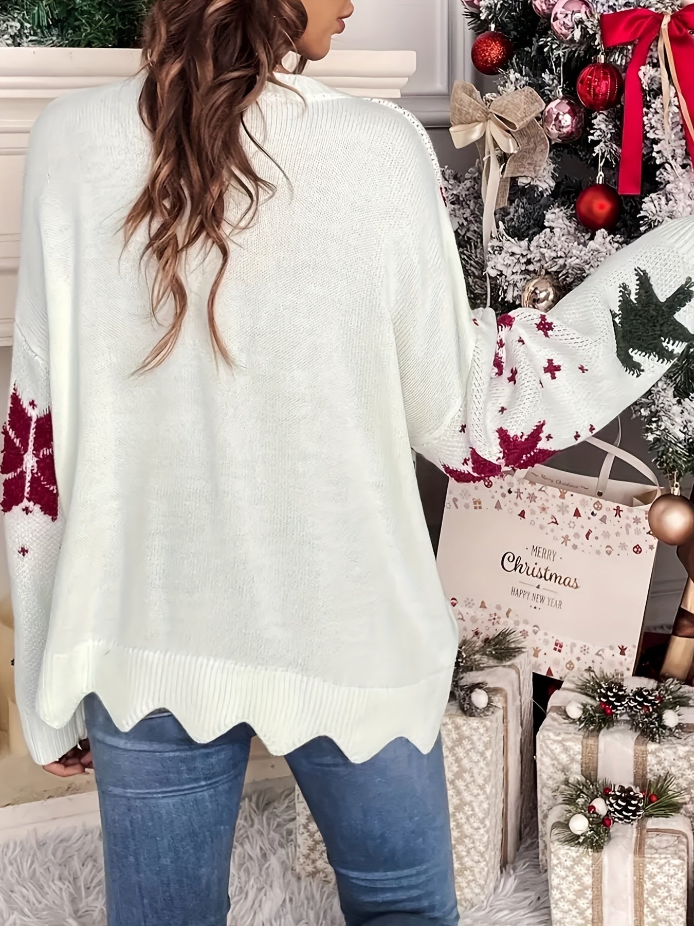 Nina | Casual Christmas Tree Pattern Jumper with Round Neck and Long Sleeves