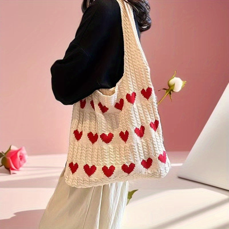 Nina | Knitted Heart Pattern Shopper Bag