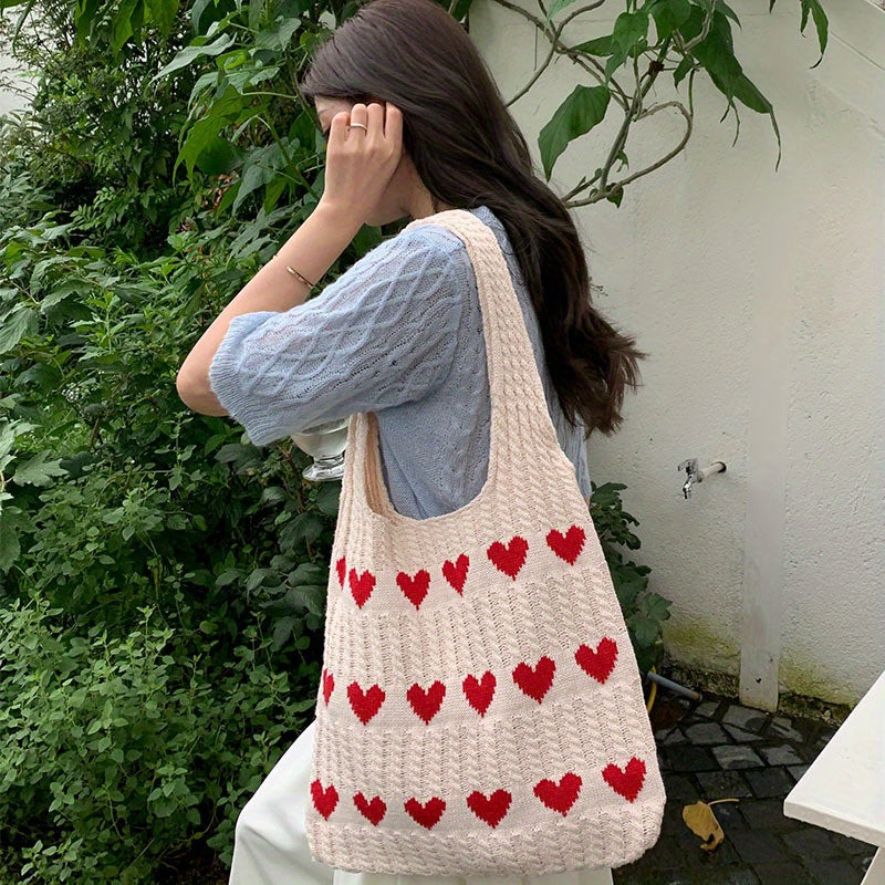 Nina | Knitted Heart Pattern Shopper Bag