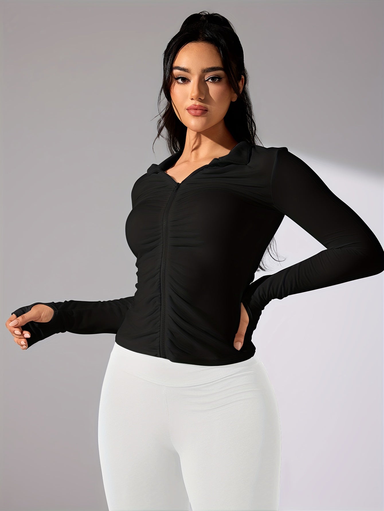 Nina | Plain Colour Casual Sports Jacket with Long Sleeves and Full Zip