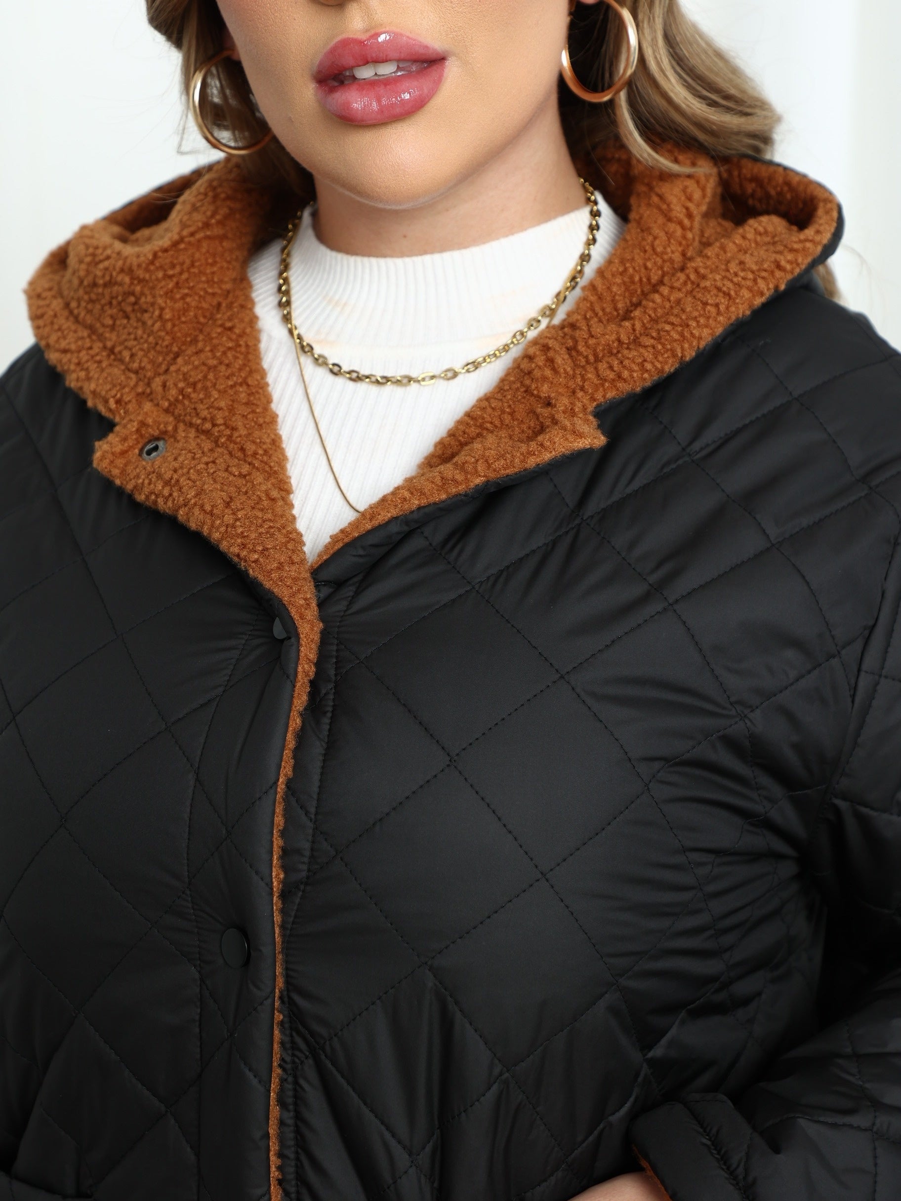 Nina | Plus size plush-lined hooded quilted jacket