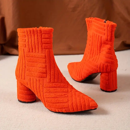 Nina | Summer Orange Ladies' Boots with Thick Heel