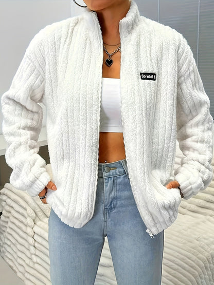 Nina | Zip Teddy Jacket with Ribs and Long Sleeves