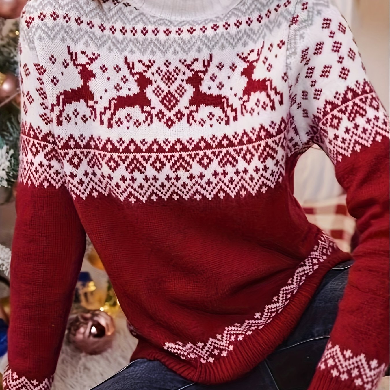 Noa | Casual jumper with Christmas deer print and collar