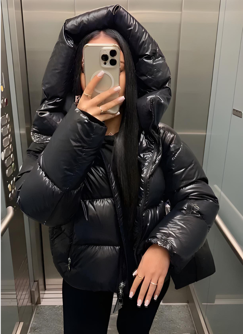 Short Puffer Winter Coat with Hood for Women