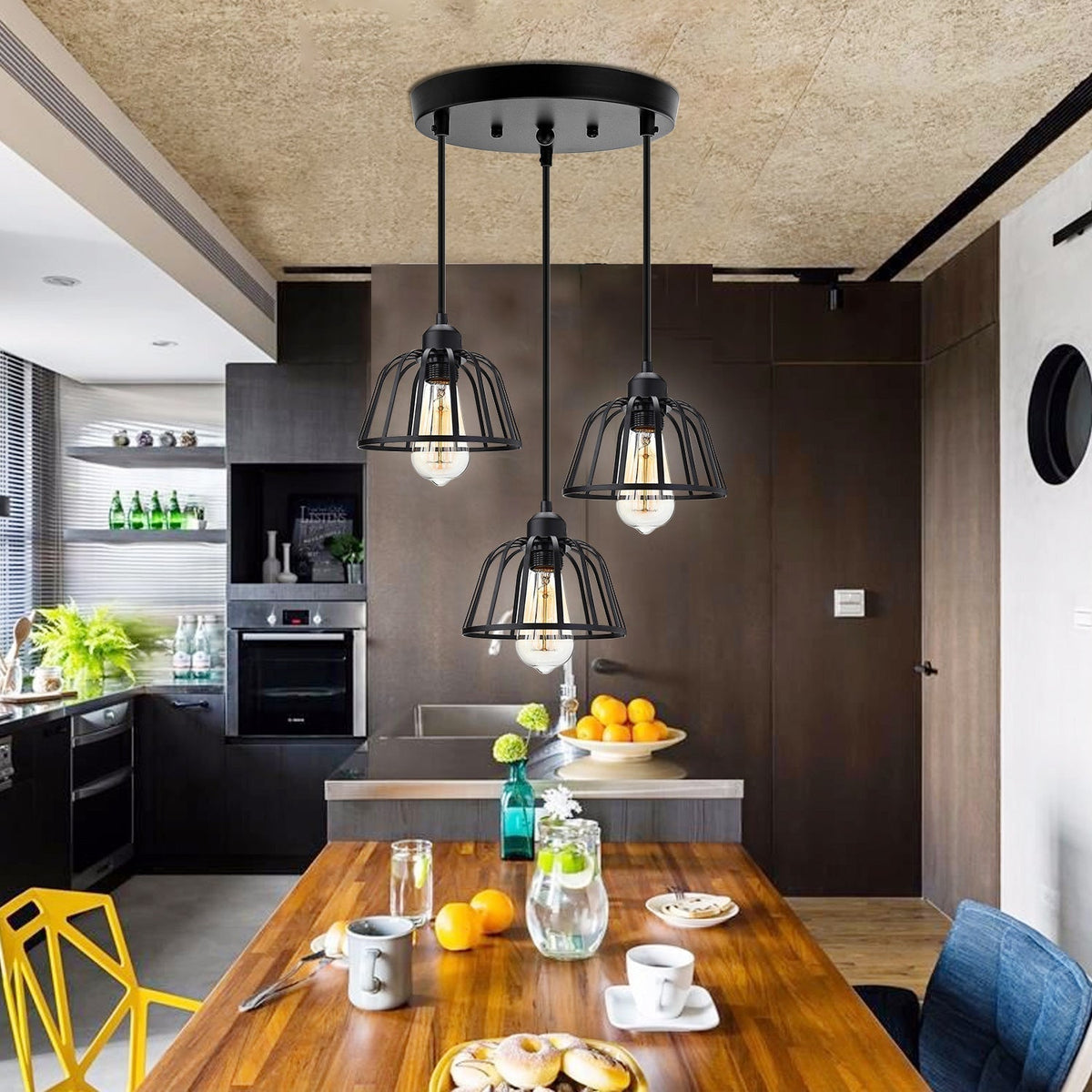 Retro Industrial Pendant Light Black Metal