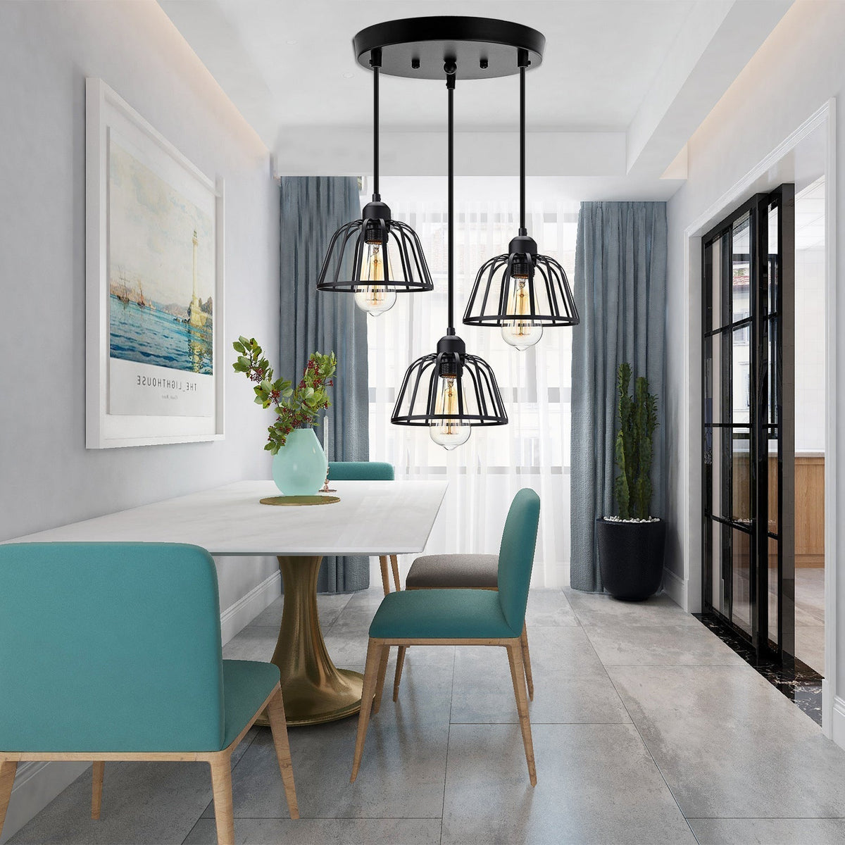 Retro Industrial Pendant Light Black Metal