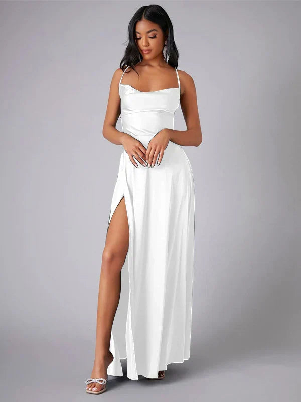 Maartje - Satin Evening Dress with High Split and Open Back