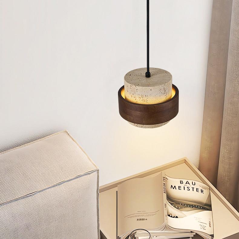Candeeiro suspenso retro minimalista com travertino amarelo