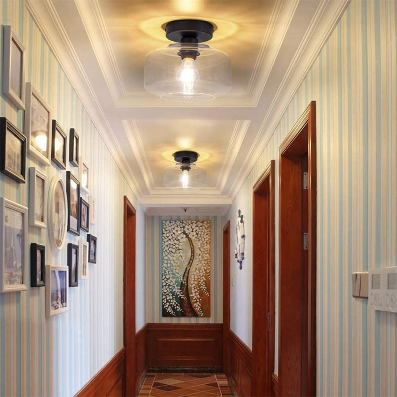 Retro Glass Ceiling Lamp with Metal Base