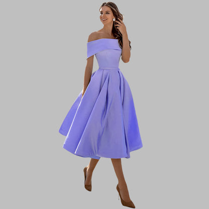 Off-shoulder satin vintage ball gown