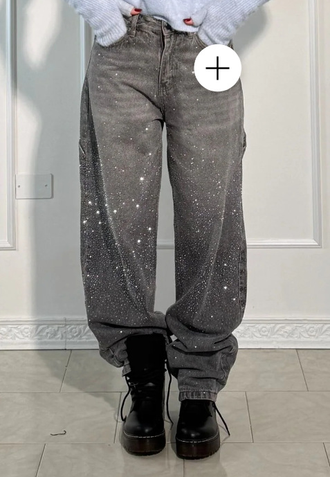 Ladies High Waist Straight Jeans with Glitter