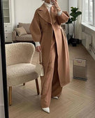 Abrigo largo elegante de invierno para mujer, cruzado y con solapas de muesca