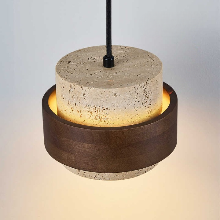 Candeeiro suspenso retro minimalista com travertino amarelo