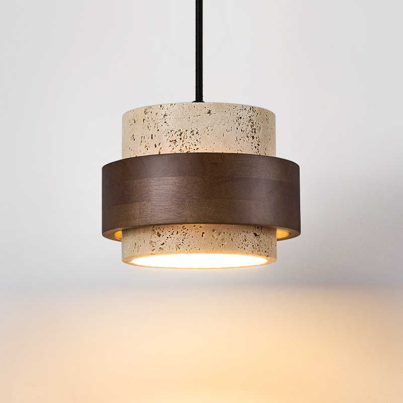 Candeeiro suspenso retro minimalista com travertino amarelo