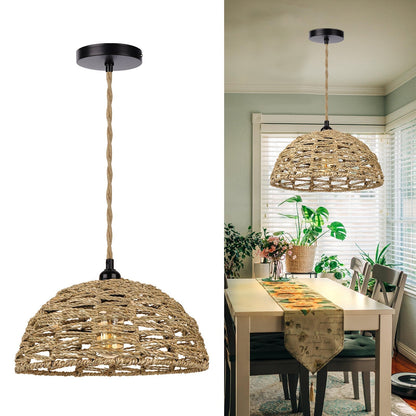 Retro Handwoven Pendant Lamp Cotton and Seaweed