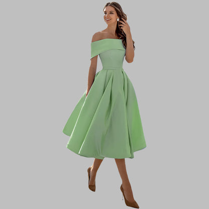 Off-shoulder satin vintage ball gown