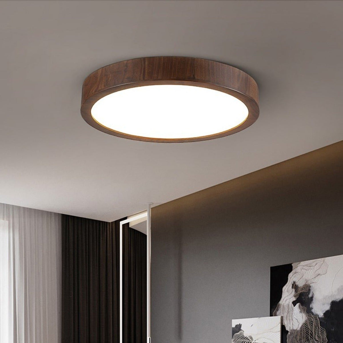 Black Walnut Ceiling Lamp with Dimmable LED