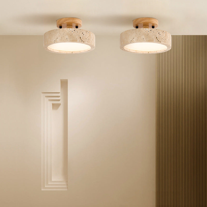 Round Yellow Travertine Ceiling Lamp with Smart LED