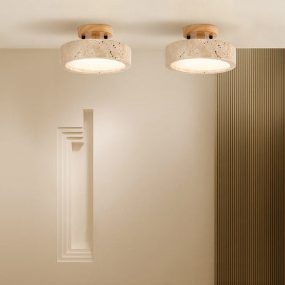Round Yellow Travertine Ceiling Lamp with Smart LED