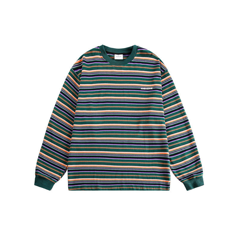 Ladies Timeless Striped Shirt with Round Neck and Long Sleeves