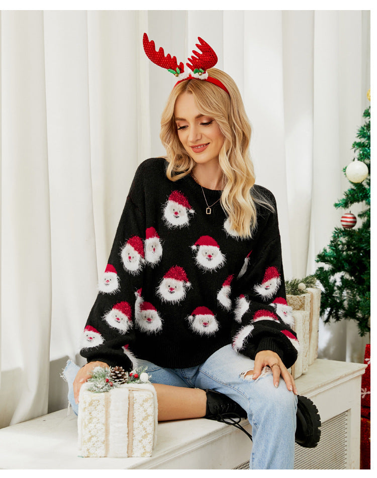 Knit Christmas Jumper for Women with Warm Santa Motif and Round Neck