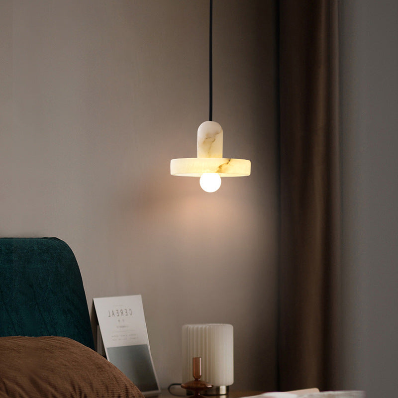 Modern White Alabaster Pendant Lamp with Marble Shade