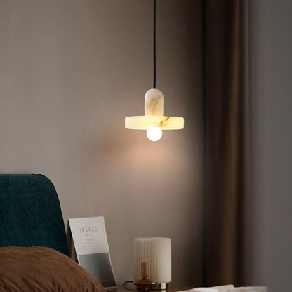 Modern White Alabaster Pendant Lamp with Marble Shade