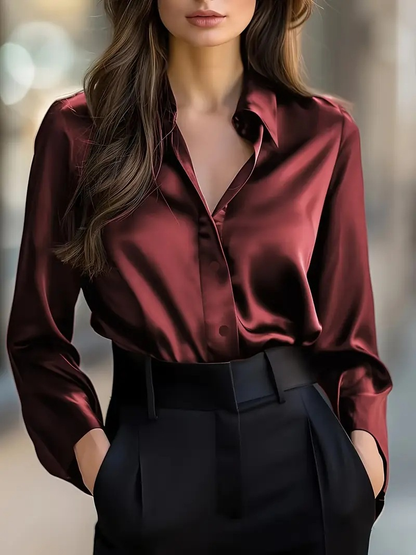 Luxury Satin Blouse with Long Sleeves for Women
