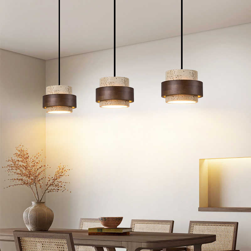 Candeeiro suspenso retro minimalista com travertino amarelo