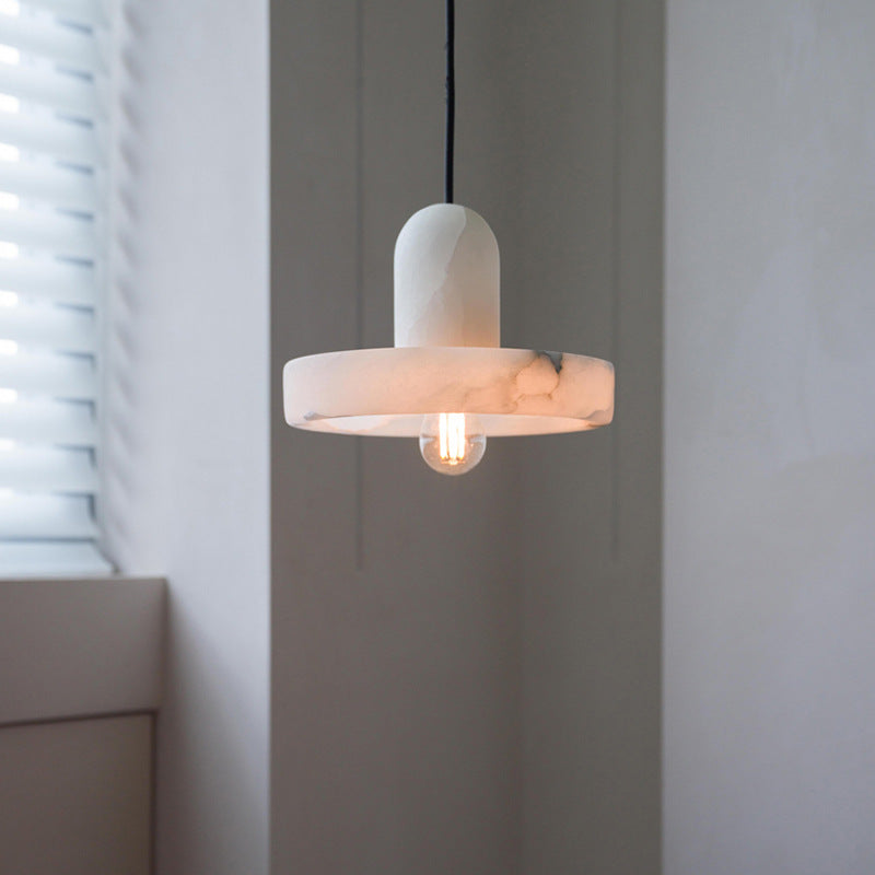 Modern White Alabaster Pendant Lamp with Marble Shade