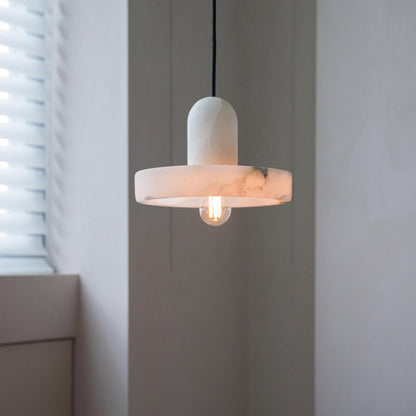 Modern White Alabaster Pendant Lamp with Marble Shade