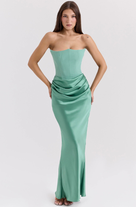 Ladies Elegant Strapless Maxi Dress with Long Skirt