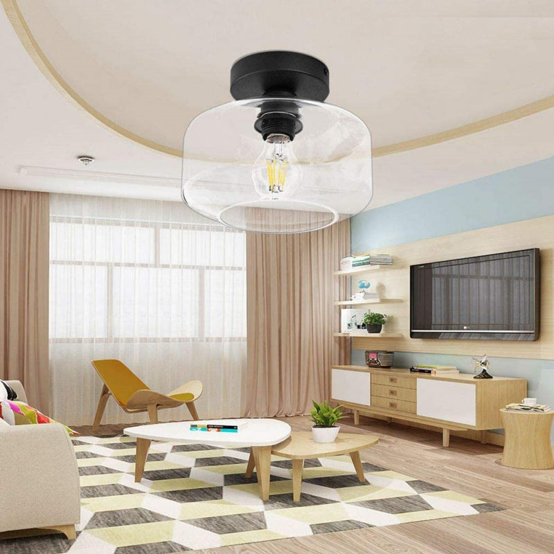 Retro Glass Ceiling Lamp with Metal Base