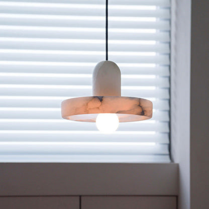 Modern White Alabaster Pendant Lamp with Marble Shade