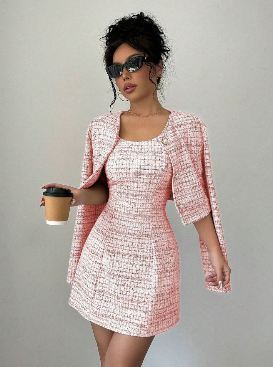 Ladies' Tweed Set with Short Jacket and Mini Dress