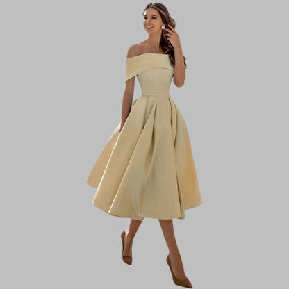 Off-shoulder satin vintage ball gown